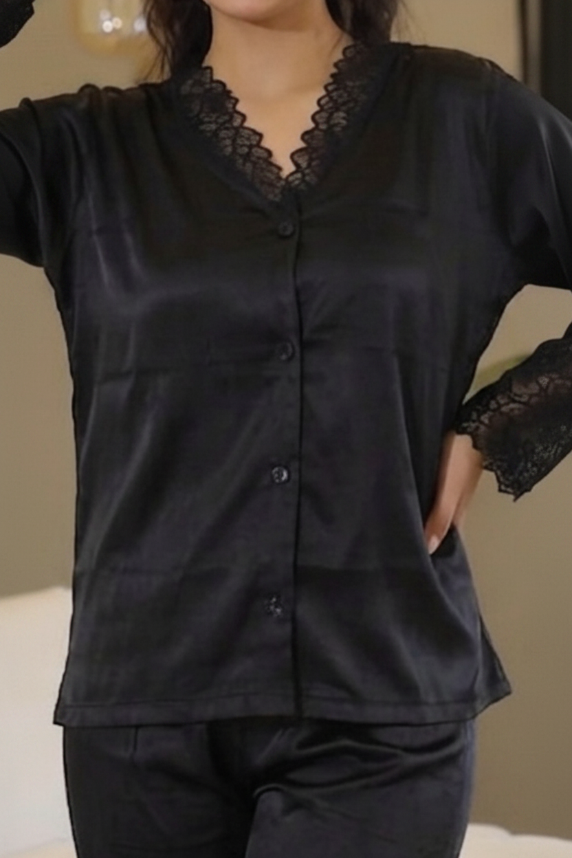 Black SATIN PAJAMA long sleeve