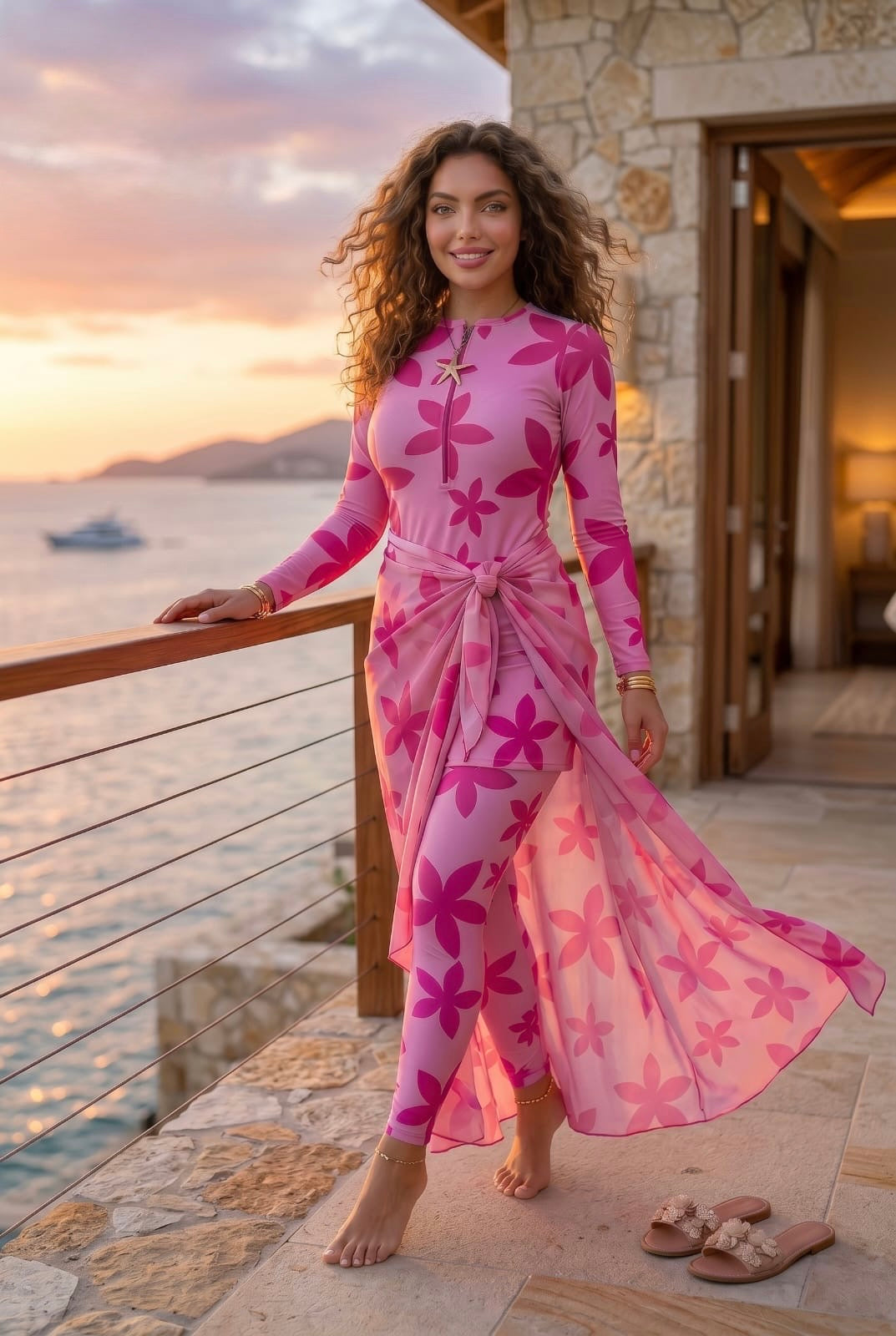 Pink floral swimsuit